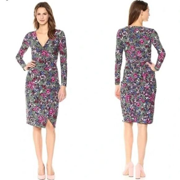 RACHEL ROY Surplice V-neck Floral Print Long Sleeve Belted Dress Womens Size XL - Picture 2 of 10